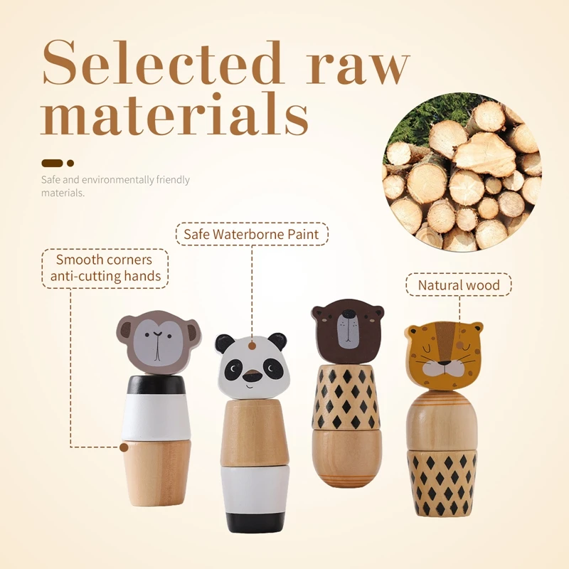 Wooden Montessori Toys Creative Cartoon Animal Bear Shaped Knob Screw Rattles Block Toys Kid Early Educational Puzzle Toys Gifts 3