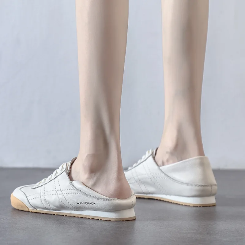 Women's Shoes Spring/Autumn 2022 New Soft Sole Comfortable Shallow Mouth Flats Shoes Two Wear Soft Leather White Shoes Women