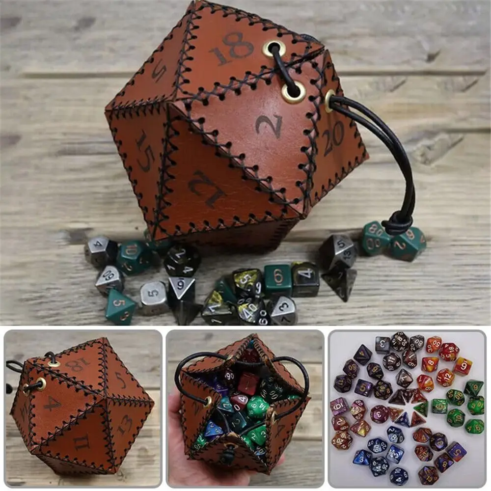 

Playing Storage Pouch Gambling Tool Maze Themed Coin Purse Leather Drawstring Pouch Leather D20 Dice Bag Board Game