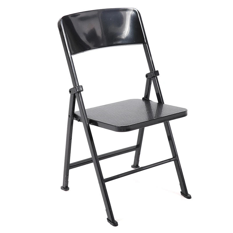 

1:6 Black Painted Metal Folding Chair Backrest lounge chair Dolls House Miniature Simulation Furniture Ornaments Accessories