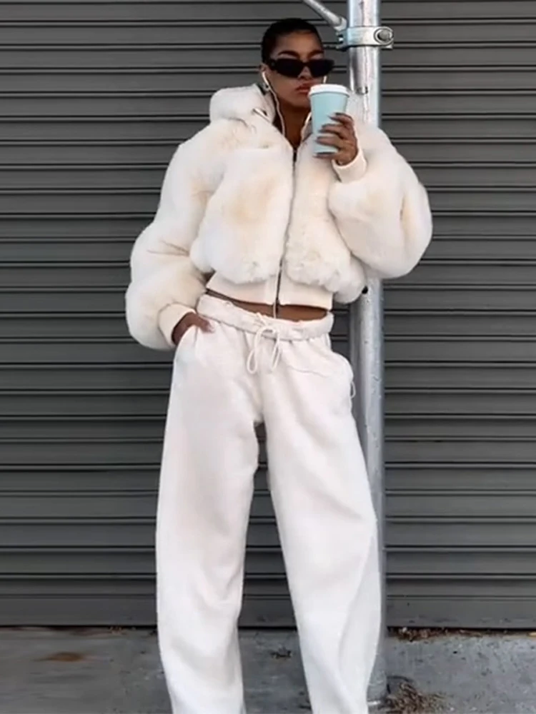 Fashion Solid Faux Fur Coat Women Loose Lapel Full Sleeve Street Outwears 2026 Spring Winter Lady Furry Warm Outwear New 5