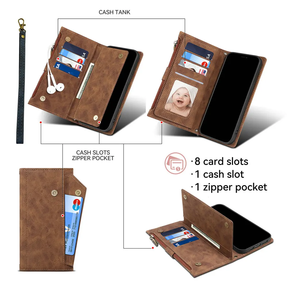 Luxury Leather RFID Crossbody Wallet Case with 8-Card Slots