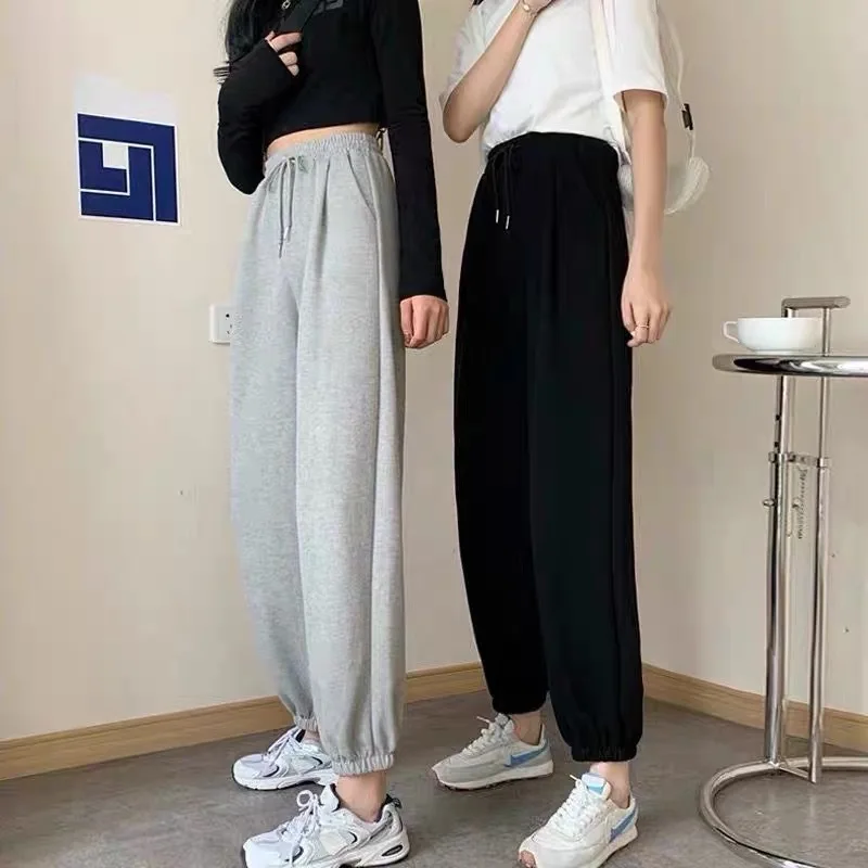Autumn and winter women's high waisted sports pants, loose and casual small leg pants, pure cotton fashionable sports pants