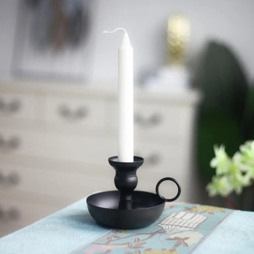 Black Candle Holder Wrought Iron Vintage Charm Candlestick Holder Sturdy Round Base Taper Candle Holder For Dining Party Livin