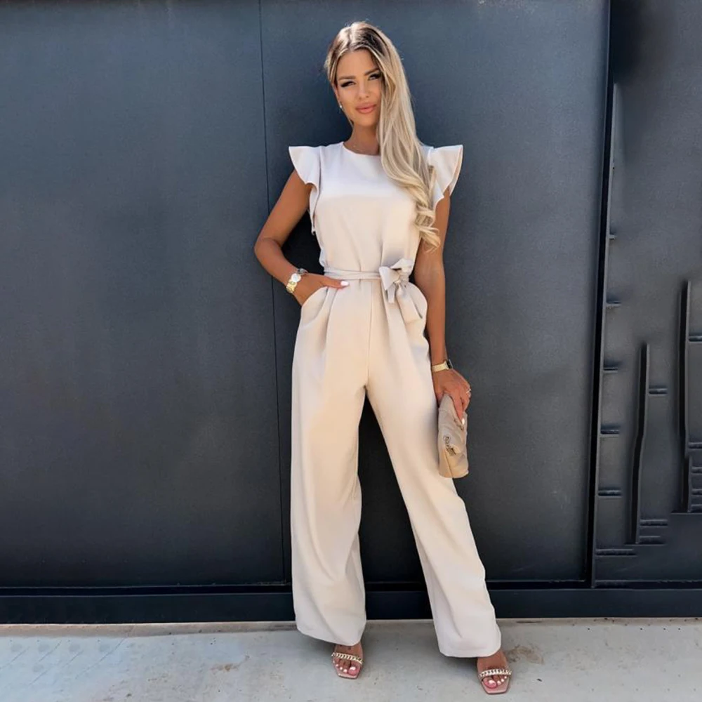 2023 Summer Women Casual Jumpsuits Fashion Butterfly Sleeve Wide Leg Jumpsuit Elegant Romper Vintage Streetwear Overalls