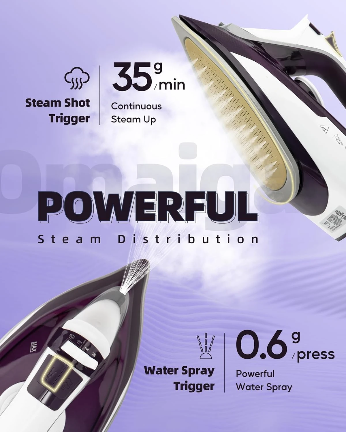 Steam iron, double-layer fast heating ceramic bottom plate, clothing iron, self-closing, adjustable precise thermostat dial 4