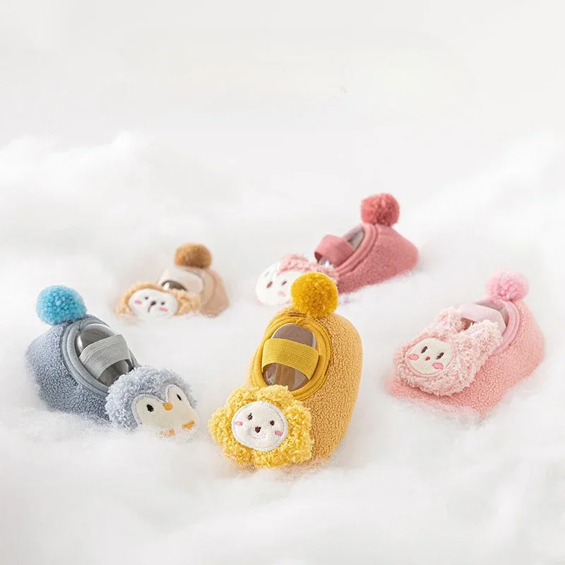 Autumn/Winter Thickened Fleece Low Top Non-slip Floor Socks for Babies and Toddlers with Action Figure Toddler Shoes