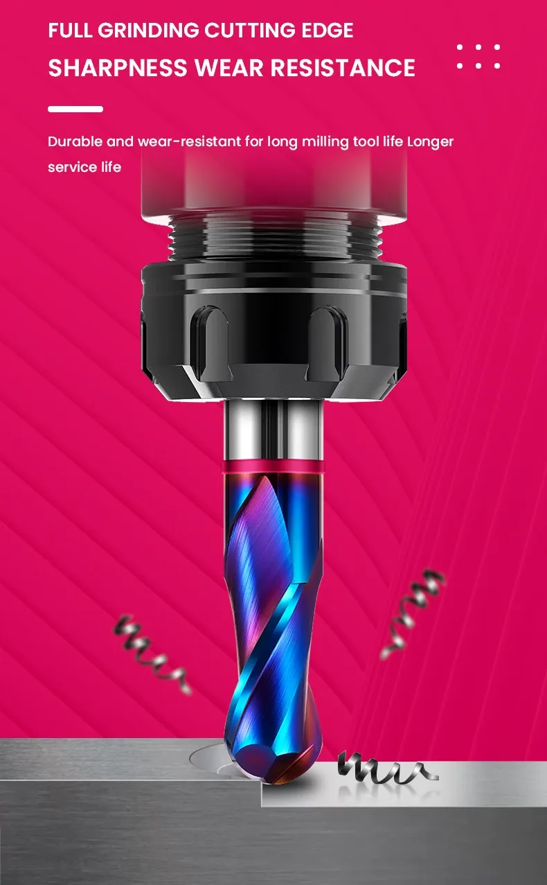 Gamont TGP-HRC70 2f farb kreis fräser blau nano beschichtung wolfram stahl karbid fräser für cnc mechanische fräser – Detail 9