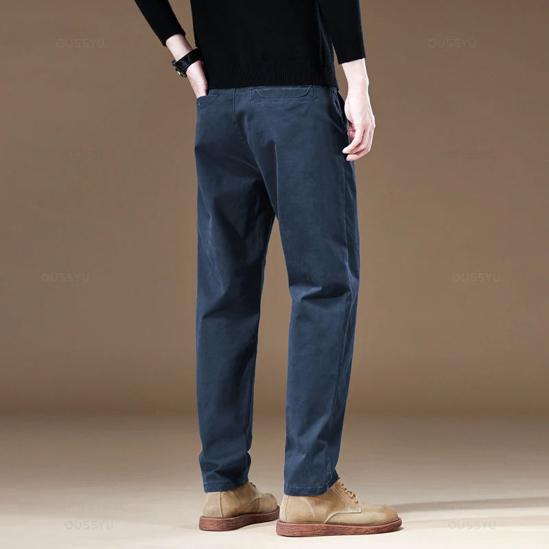 2024 New Spring Autumn Men's Cargo Work Pants 97%Cotton Thick Solid Color Wear Korean Grey Casual Trousers Male Plus Size 38 40 3