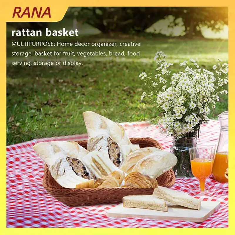 RANA 2 Pcs Rectangular Basket For Table Or Counter Display For Bread,Fruits And Vegetables Wicker Baskets Markets,Bakery