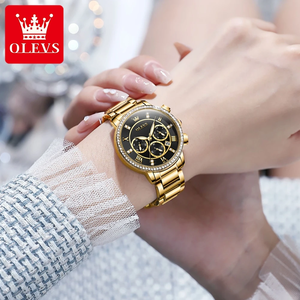 OLEVS9976 Quartz Watch for Women Luxury Elegant Multifunction Design Watches Stainless Steel Luminous Waterproof Wristwatch Gift