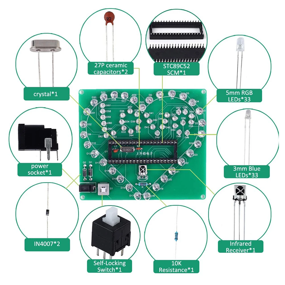 Kit Soudage Cœur LED - Projet électronique Débutant Avec PCB Et Instructions