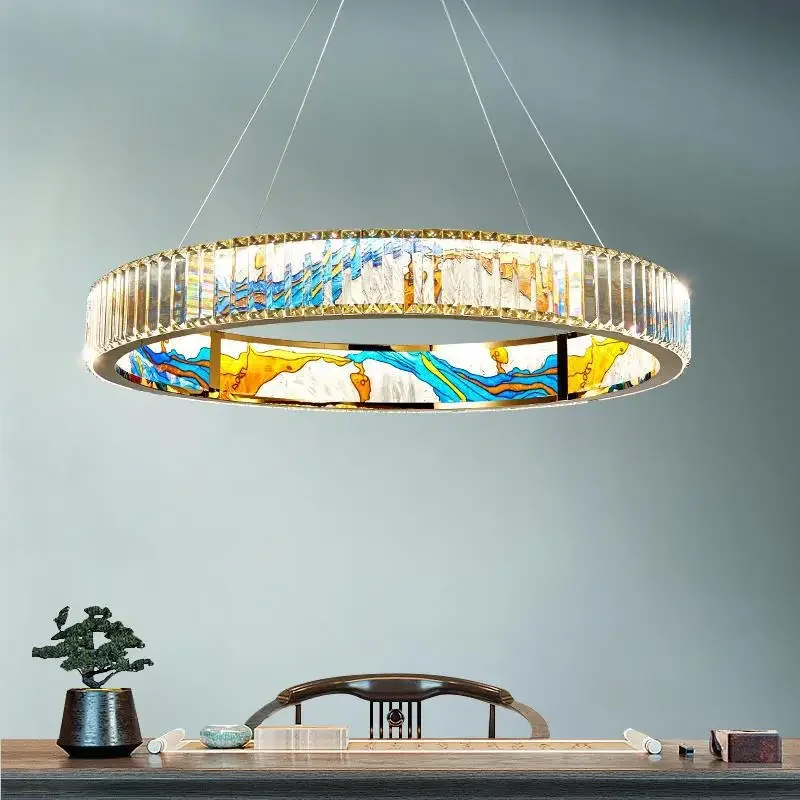 

Luxury LED Crystal Chandelier Silver Golden Painting Pendant Lighting Lustre Suspension Chandeliers for Living Dining Room