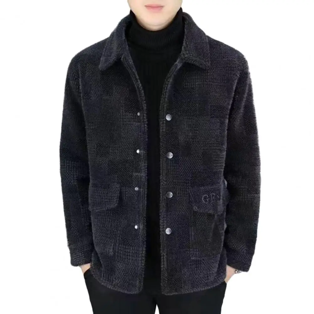 

Plaid Men Jacket Stylish Plaid Windproof Men's Short Jacket Warm Slim Fit Coat with Turn-down Collar Button for Autumn/winter