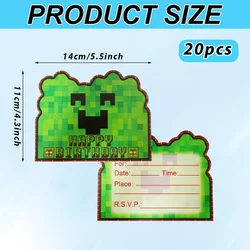 Pixel Style Party Invitation Cards - Green Design for Birthdays, Gatherings, and More (20pcs)