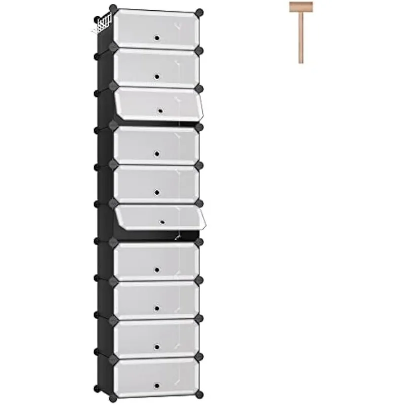 SONGMICS Portable 10-Shelf Shoe Rack Black