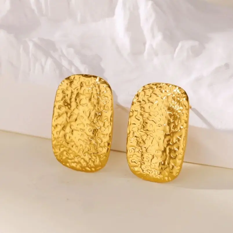 Stainless Steel Square Textured Stud Earrings for Women