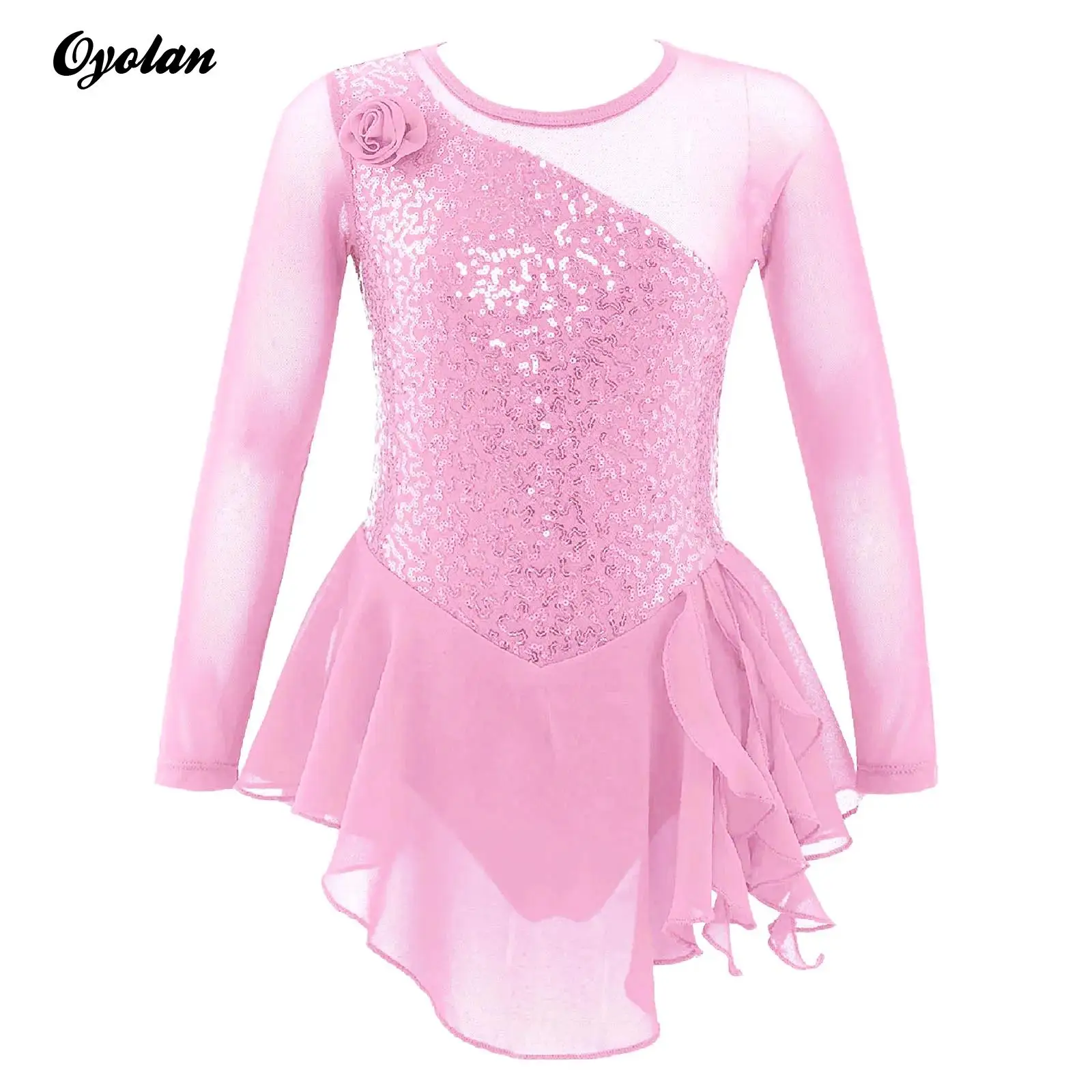 

Kids Girls Sequins Ballet Tutu Dress Stage Performance Dancewear Round Neckline Sequins Hollow Back Ballerina Tutu Dance Dresses