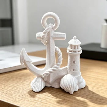 Statuetta Fai-da-Te di Ancora Nautica e Faro per Decorazione Casa e Ufficio a Tema Spiaggia, Ornamento Costiero Fatto a Mano, Regalo Artigianale
