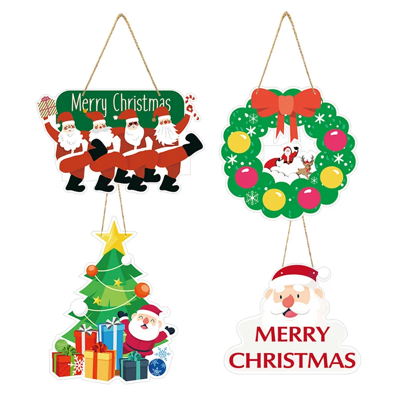 

Christmas Decorative Door Hanging Pendant Cartoon Santa Cluas Xmas Wreath Pendants Merry Christmas Decor for Home Noel Navidad