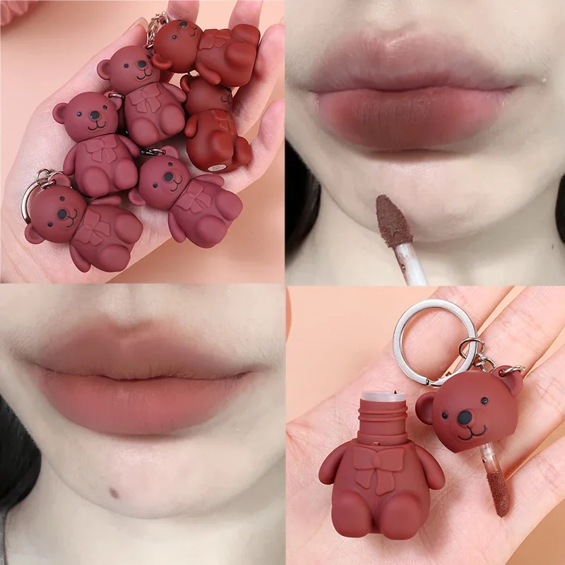 6 Colori Opaco Lucidalabbra Impermeabile Duraturo Simpatico Orso Portachiavi Velluto Lucidalabbra Non Appiccicoso Liscio Rossetto Liquido Trucco Cosme