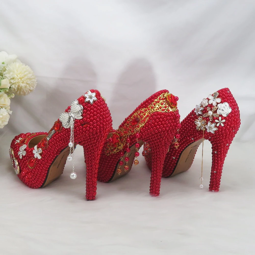 Aliexpress.com : Buy Dream Luxury Designer Pearl Genuine Leather Wedding  Shoes Red Bottom Platf…