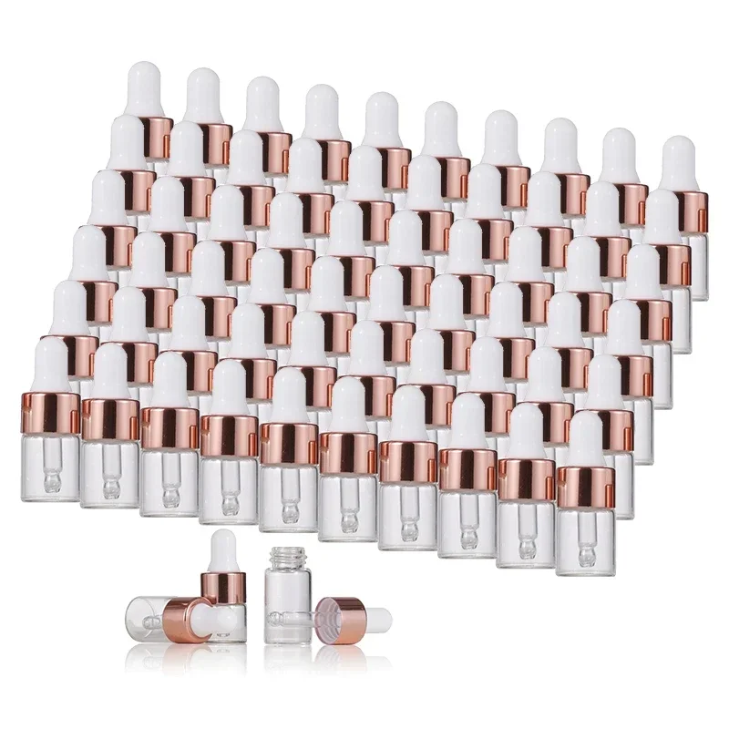 10 adet Mini Damlalık Şişeler Cam Boş Uçucu Yağ Aromaterapi Şişeleri 1ml 2ml 3ml 5ml Gül Altın Kapaklı Pipetler Şişeler