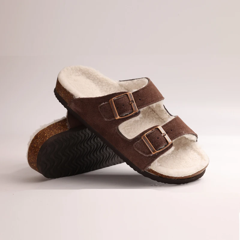 Women's Cork Clogs With Double Buckle And Warm Fleece Lining_voghion.com