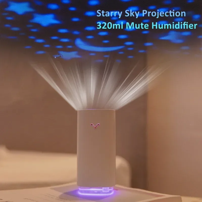 

USB Fogger Mist Maker for Home Office Car 320ml Air Humidifier with Starry Sky Projector LED Night Light Aromatherapy Diffuser