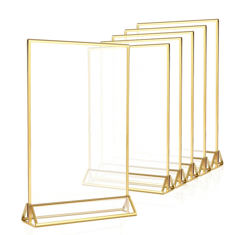 Acrylic Wedding Table Number Holder Stand with Gold Borders Picture Frames Sign Holder for Table Menu Recipe Cards Photo Display acrylic sign holders wedding table numbers