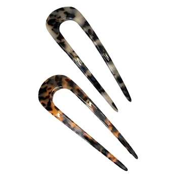 Bastoni forchetta per capelli a forma con 2 punte Tartaruga in acetato vintage stile francese per forcine per capelli Updo