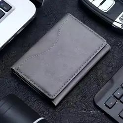 Premium PU Leather Magnetic Card Holder Wallet with Kickstand - Foldable Design & 6 Card Slots (Grey)
