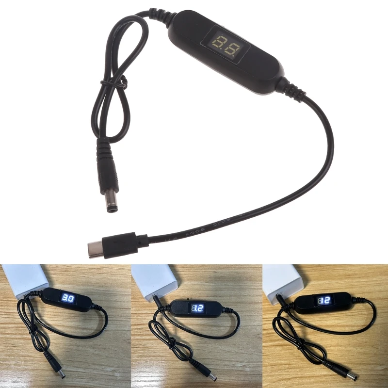 USB C to 2V 3V 4.5V 6V 8V 12V 5.5x2.1mm Adjustable Voltages Cable charging cable,usb charging cable with LED Voltmeter for radio light fan toy clock