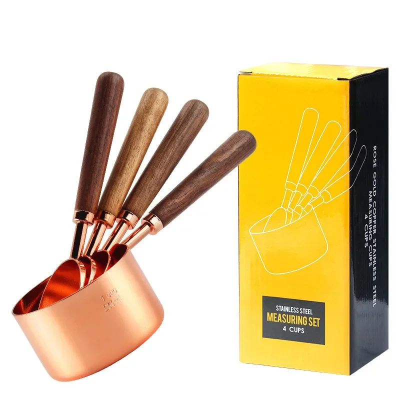 Stainless Steel gram wooden Measuring Cups Spoons Plated Copper Rose Gold Kitchen Baking scale Measuring Spoon Set food scale kitchen measuring spoons measuring spoon set