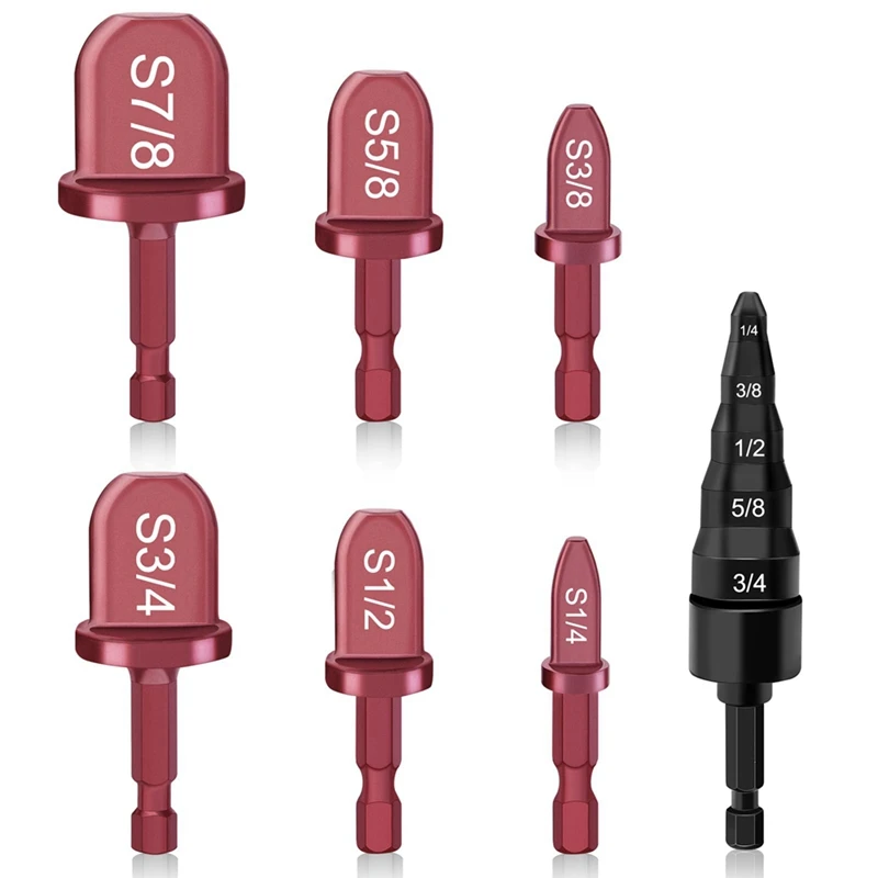 

Набор сверл, комплект из 7 насадок для развертки труб, 1/4 дюйма, дюйма, 1/2 дюйма, дюйма, прочная Шестигранная медная трубка 7/8 дюймов