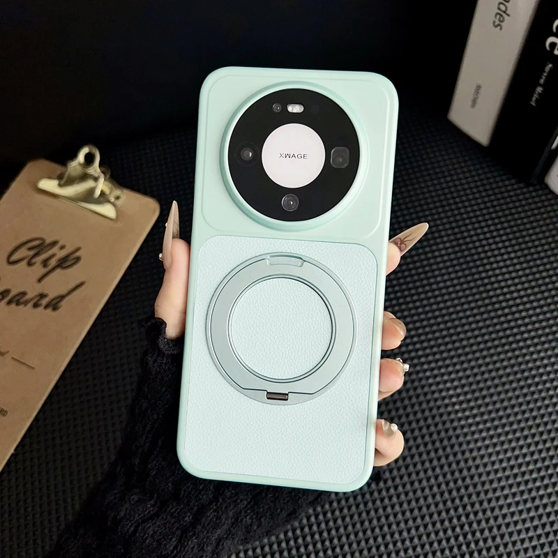 Lychee Texture PU Leather Ultra Thin Magnetic Case with 360° Rotation Ring Stand