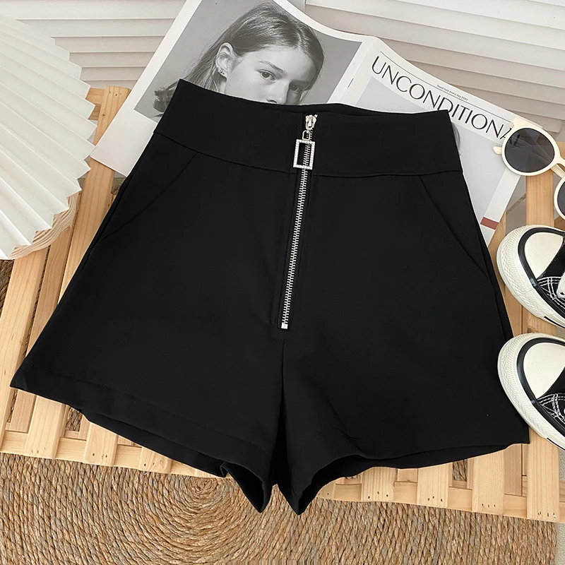 hotpants KUSAHIKI Women Suit Shorts Fashion Diamond Zipper High Waist Wide Leg Short Femme Elegant 2022 Spring Summer New Bottoms zara shorts