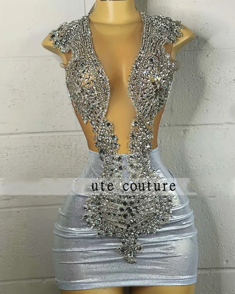

Mini Sliver Prom Dresses For Women Exquisite Crystals Beading Mermaid Cocktail Dress 2024 Dinner Evening Party Gown Custom Made