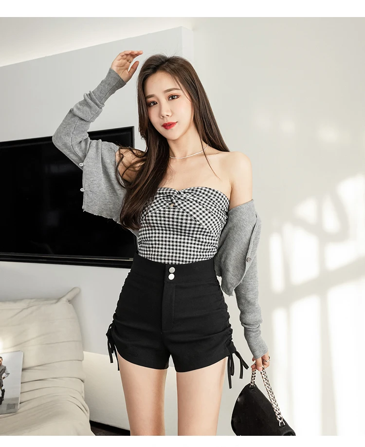 Summer Fashion Drawstring Lace Up Bow Shorts Feminino Womens Clothing 2022 New High Waist Button Black Casual Women Shorts Mujer booty shorts for women