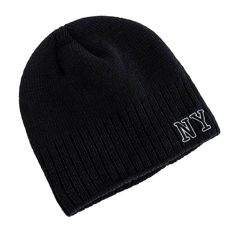 New Style Unisex Autumn/Winter Hats Plush Fur Lined Men Women Warm Beanie Cap Casual NY Printing Winter Ski Knitted Hats