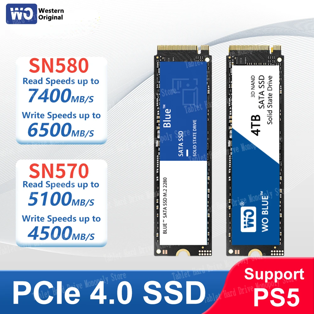 

4TB Original SN570 SSD SN580 PCIe 4.0X4 NVMe M.2 Solid State Drive 2TB 1TB M.2 2280 Fast Speed for Gaming Desktop Laptop PS5 PS4