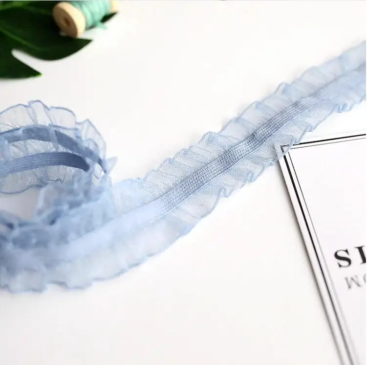 Pleated Stretch Lace Trims Ribbons Ruffled Elastic Band Baby Hairband Belt Shoes Decorative Tapes DIY Craft Supplies 5 Yards lace ribbon