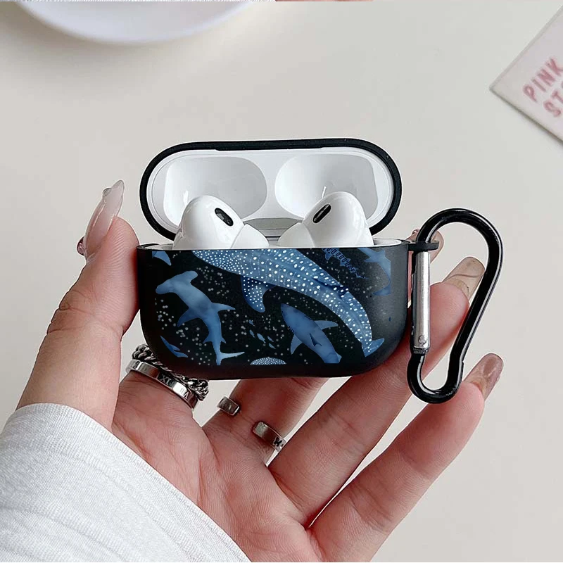 Shockproof Deep Sea Shark Earphone Case with Keychain - TPU Protective Cover