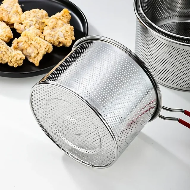 Cestino per friggere da cucina in maglia fritta in acciaio inossidabile 304 Cestino per friggere Padella per olio Colino Cucchiaio per noodle Colino Patatine fritte 4