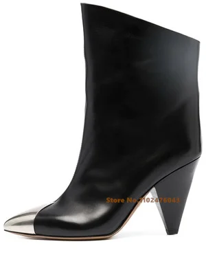 

Women Ankle Boots Autumn Winter New High Heel Cowhide Pointed Toe Fashion Ladies Shoes Spike Heels Iron-toed Sexy Boots Vintage
