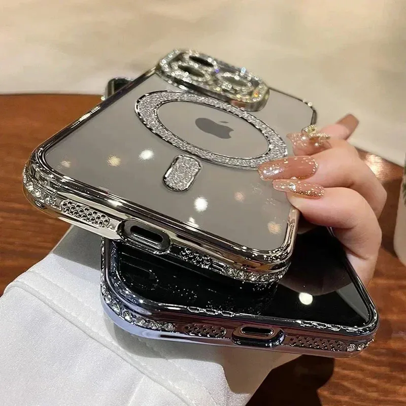 Luxury Pink Plated Shimmering Diamond Case with Magnetic Protection