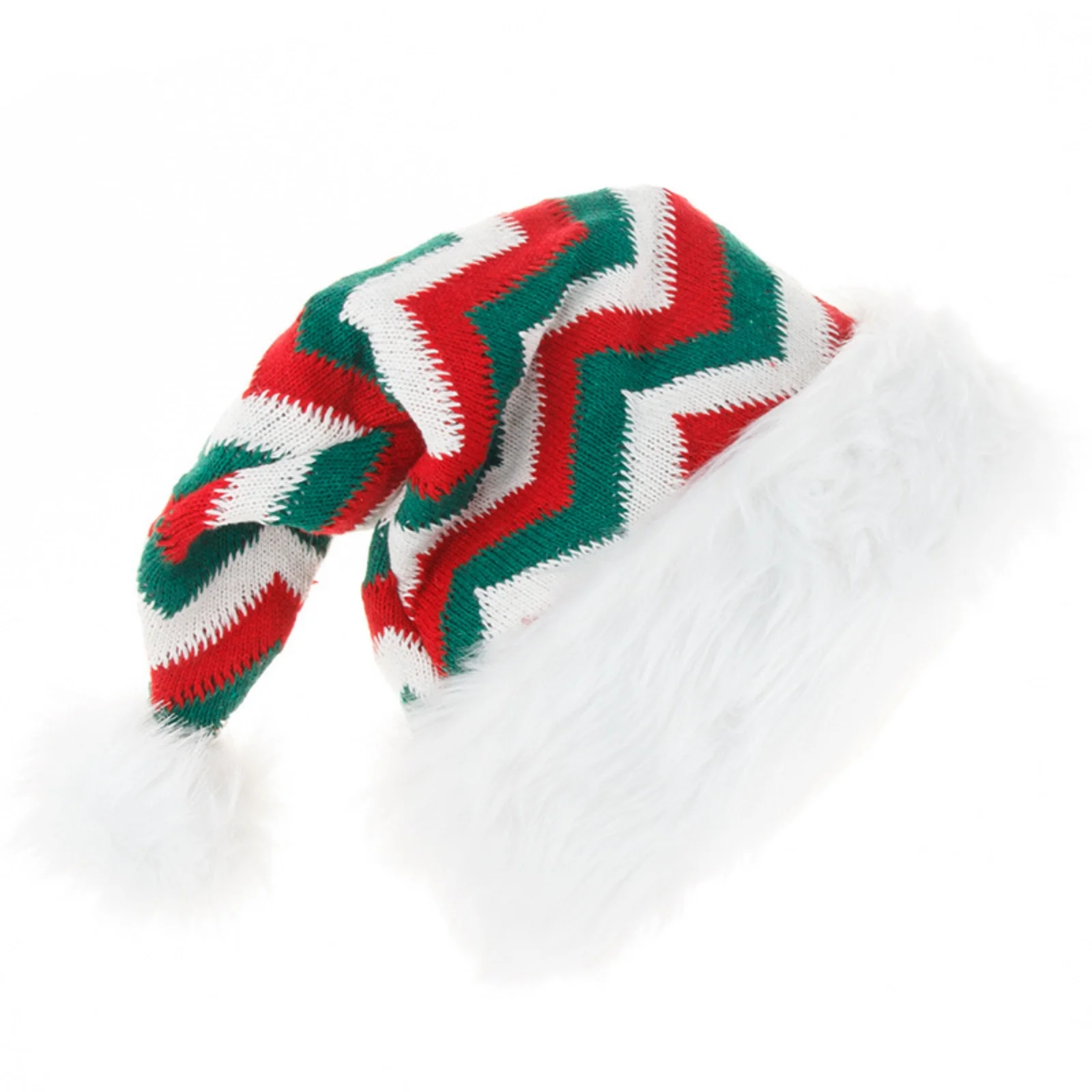 1PC Christmas Santa Hats Knitted-Furry Trim With Zigzag&Snowflake Patterns,Xmas Holiday Party Decor Caps For Men,Women Christmas
