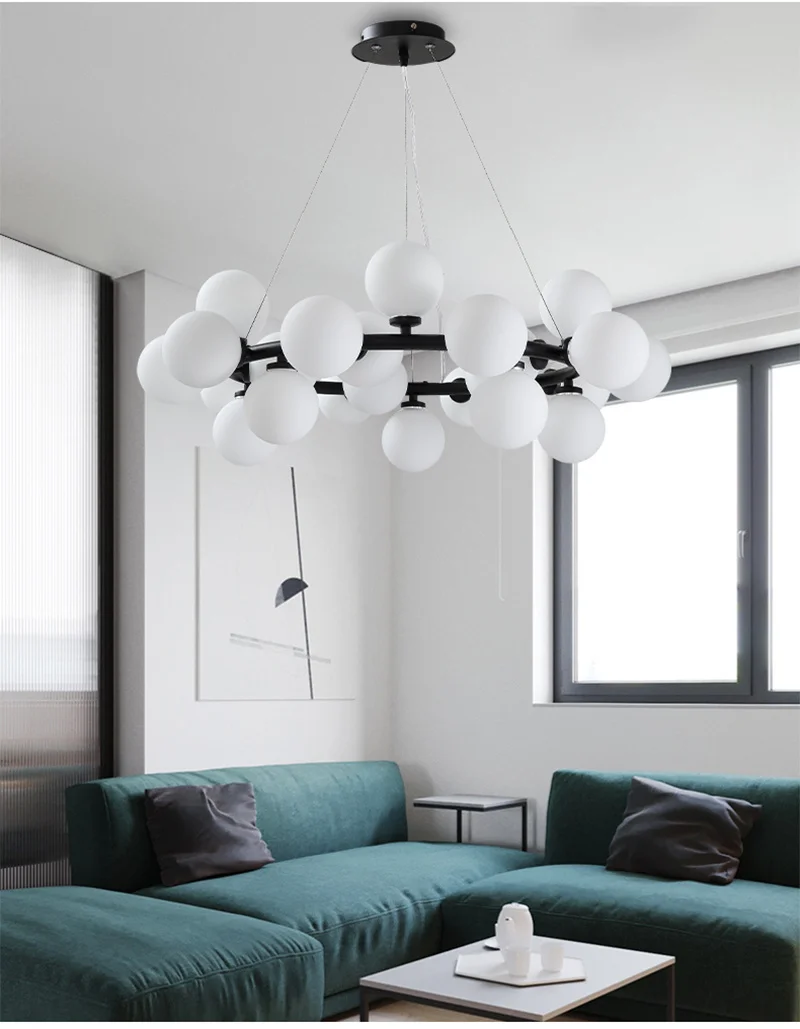 Description Picture 5 of itemNordic Round Chandelier Glass Ball Chandeliers Restaurant Bar Kitchen Living room Lighting Lamp Indoors Decorative Lamps