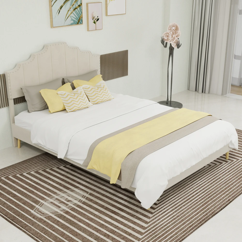 Modernes, minimalistisches, weiches Bett, multifunktionaler Low-Box-Bettrahmen mit weichem und bequemem Kopfteil, keine Gasstange, keine Matratze – Detail 35