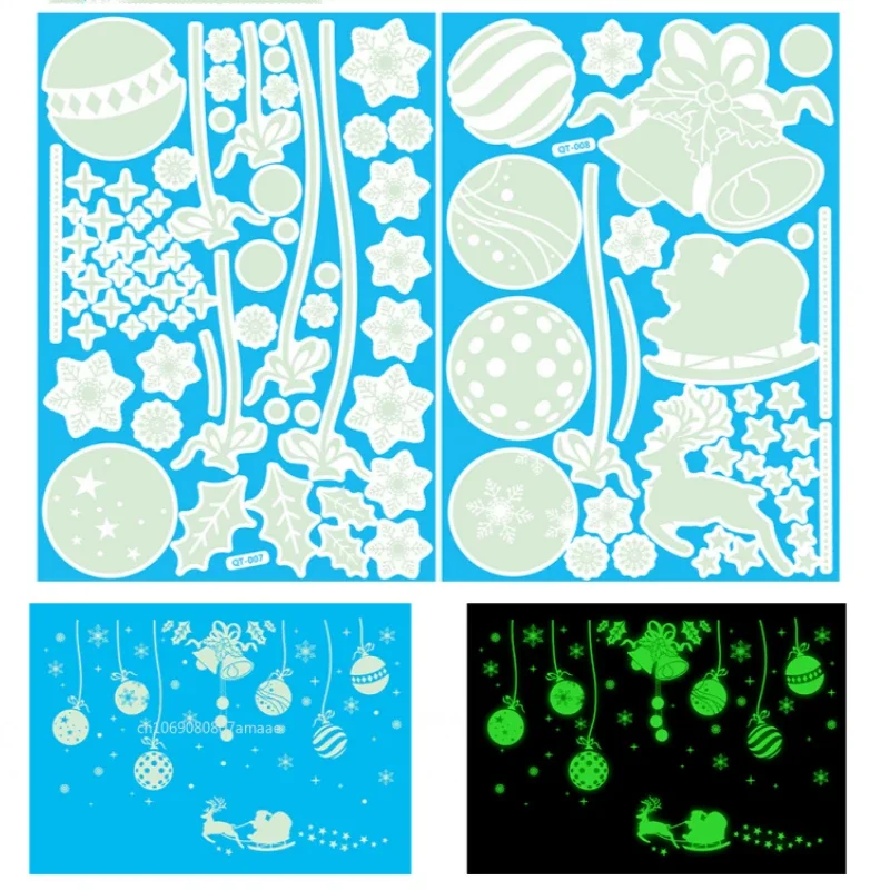 Luminous Christmas Decoration Window Stickers Glow in The Dark Merry Christmas Mirror Sticker White Snowflake Ornaments Decal